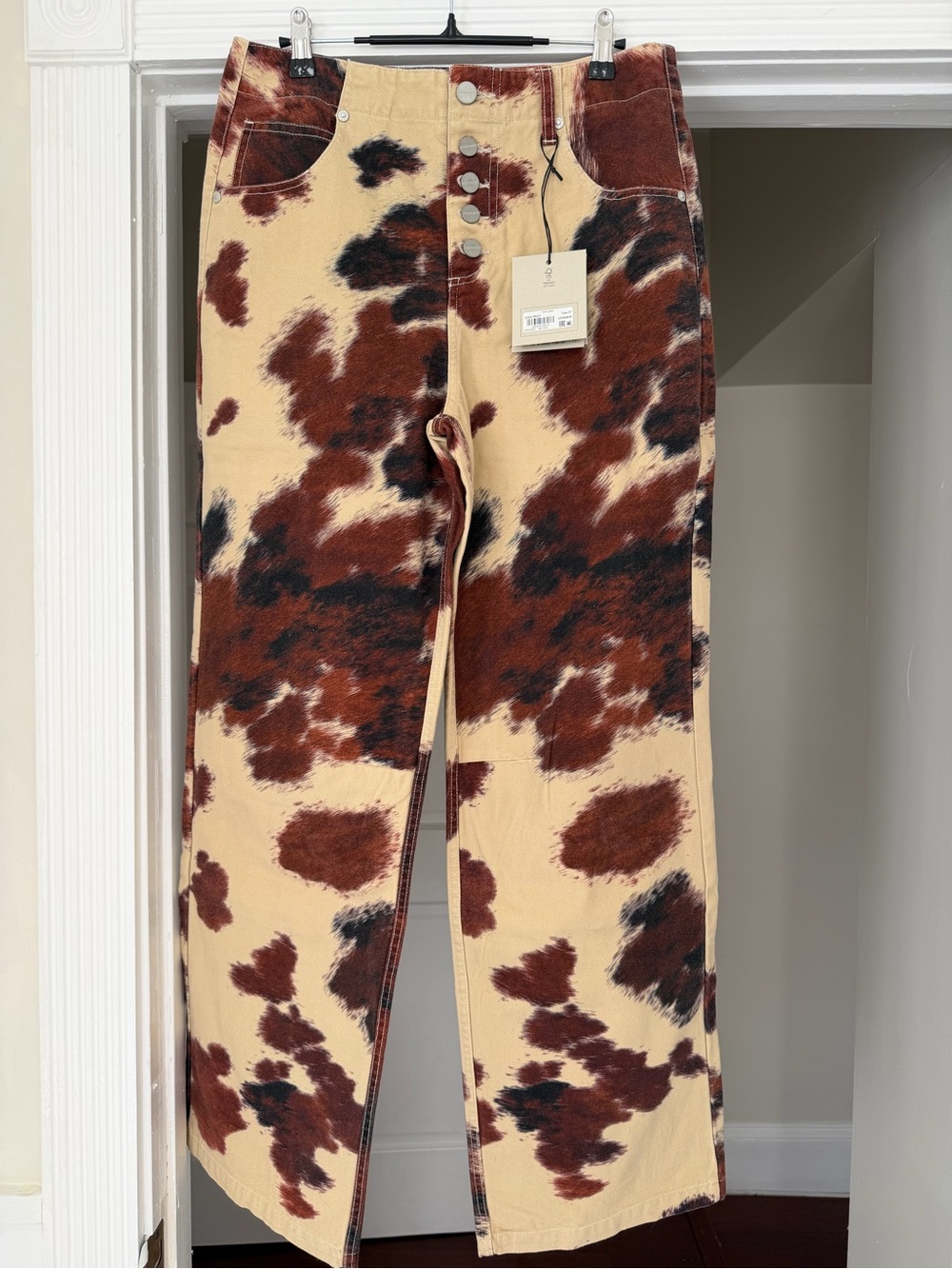 AllSaints Taya Wide Leg Cow-Print Jeans - Picture 4 of 6